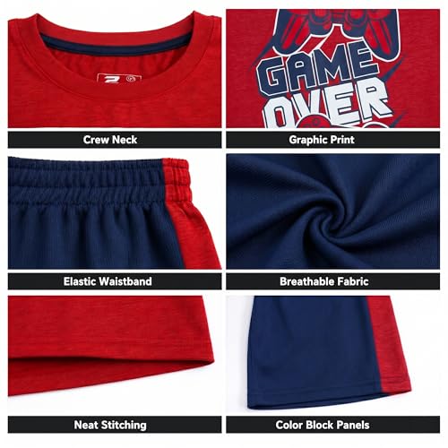Image of Pro Athlete Active Boys Short Sets - 2 Piece Performance Crewneck Short Sleeve T-Shirt and Shorts Boys Athletic Sets (8-16)