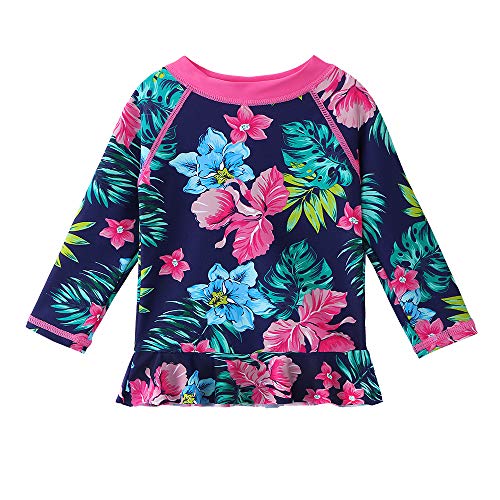 HUAANIUE Baby/Toddler Girls Swimsuit Rashguard Set Long Sleeve UPF 50+ Navy Flower 0-6 Months - Thumbnail 2