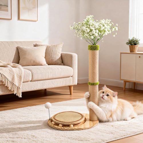 Catails Cute Babys Breath Flower Cat Scratching Post, 39" Tall Cat Scratcher, Interactive Cat Toys with Ball Track & Spring Ball, Cat Scratch Post with Pad for Indoor Cats Adults and Kittens — view 5