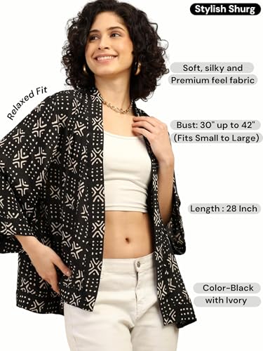 Image of KE KANHA EXPORTS Shrugs for Women Stylish | Beach Outfits for Women Cover Up | Western Summer Shrug for Woman | Soft Silky Free Size Boho Multicolour Kimono Bust 30-42