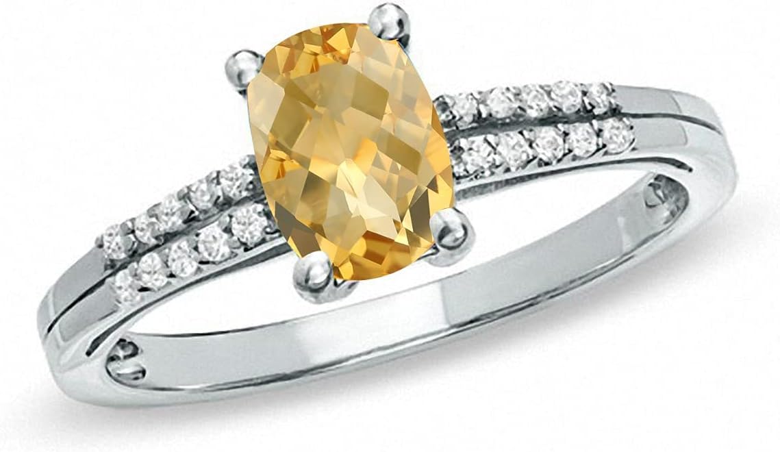 Cushion Cut Natural Gemstones with White Topaz Ring, Style Also Available in Lab-created Gemstones and Lab-created White Sapphires, Sterling Silver Band, Birthstone Rings for Women 7×5 stone