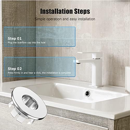 Sink Overflow Cap 4 Pack, Ancable Metal Barss Sink Overflow Ring Basin Trim Drain Cap for Bathroom Kitchen Sink Silver
