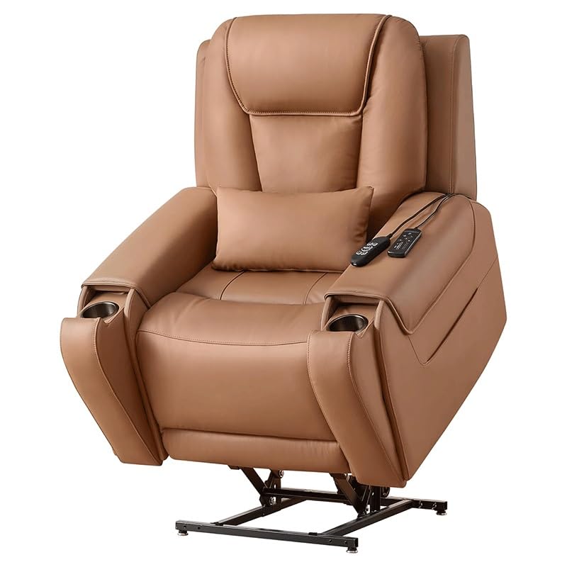 Large Genuine Leather Recliner Chair for Adults Electric Power Lift Massage Recliner Sofa with 8 Point Massage and