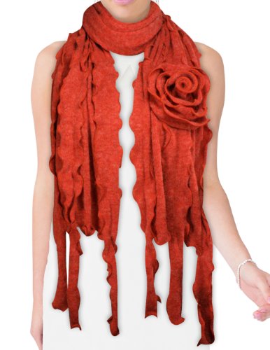 Acrylic Fashion Large Flower Ruffle Knitted Tassel Ends Long Scarf3