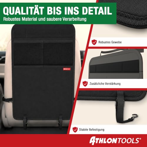 ATHLON TOOLS Rückenlehnen-Schutzmatte beschichtet, Rückenlehnenschutz Auto Kick-Matte, verstärkt - mit Netztaschen - schmutzabweisend, pflegeleicht und wasserabweisend