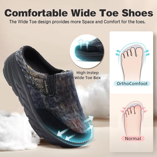 Women's Orthopedic Diabetic Wide Slippers: Comfortable Arch Support Plantar Fasciitis House Slip On Loafers, Casual Flat Feet Winter Warm Walking Shoes for Foot and Heel Pain Relief3
