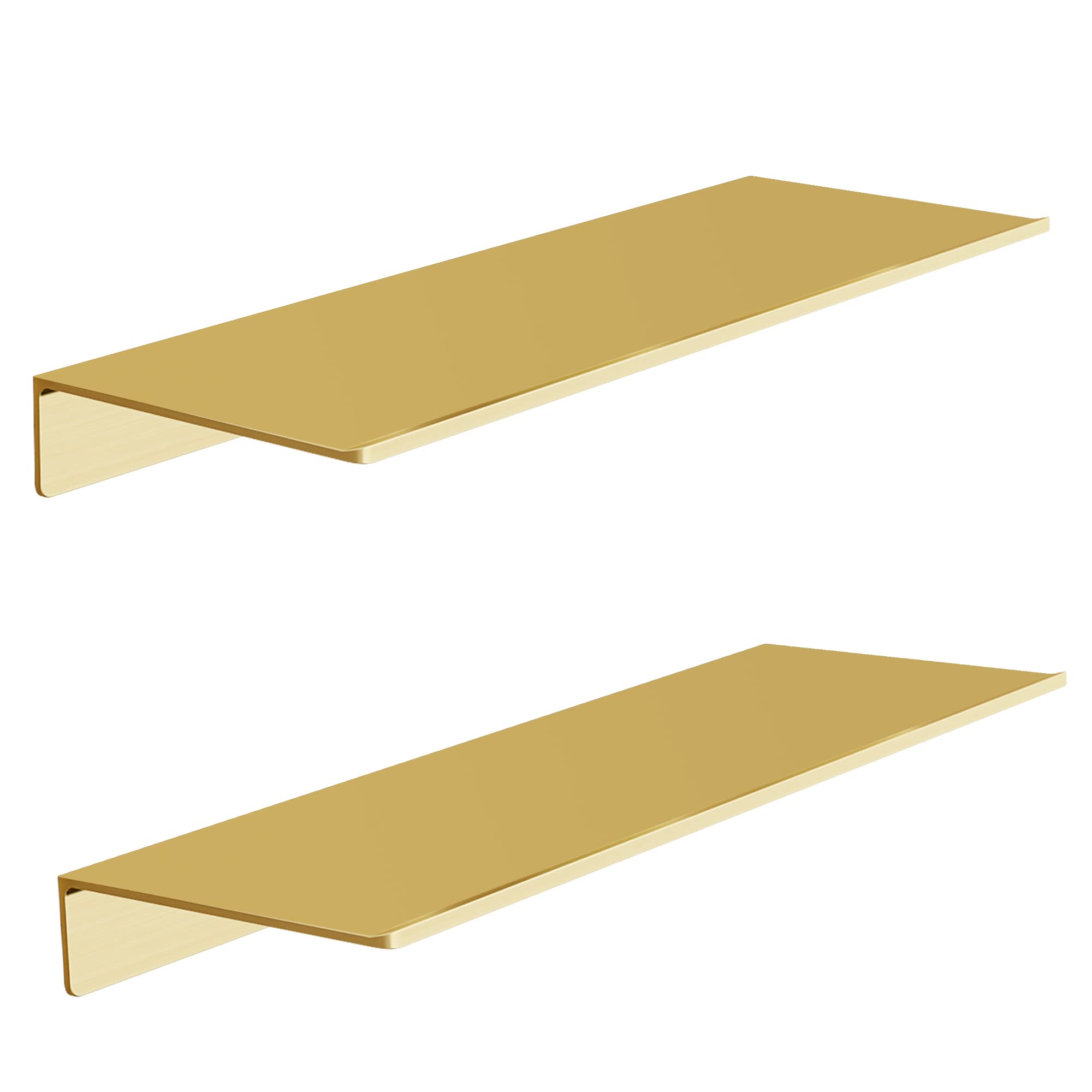 Metal Floating Shelves, Set of 2, Brushed Gold Wall Shelves Picture Ledge, Shower Caddy Wall Mounted, Decorative Display Shelf for Bedroom, Living Room, Bathroom, Office