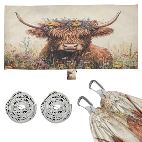 Haskirky Cow Flowers Camping Hammock, Single Portable Hammocks with Tree Straps & Attached Carry Bag, 330Lbs Capacity Perfect for Outside Indoor Hiking Beach Backpack Travel