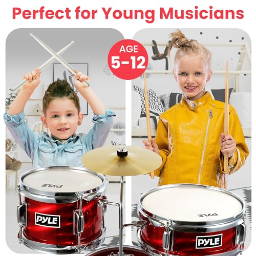 Pyle PDRMKIT72RD Kids Drum Set, 3 Piece Beginner Junior Drummer Kit thumb #1