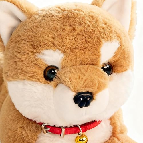 shjxi Hund Plüschtier - 38 Zentimeter Süßer Realistischer Welpe mit Einer Glocke,Liegende Hunde Kuscheltiere Realistisch,Für Babys Kleinkinder Geburtstag Weihnachten Halloween Interaktiv
