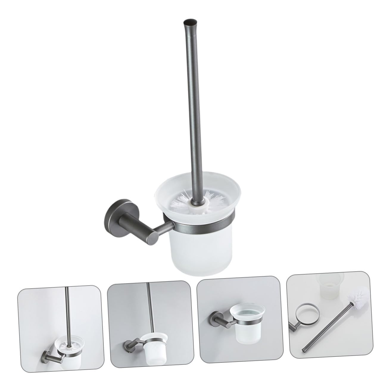 Escobilla de Baño Pared con Mango y Base de Vidrio Esmerilado Soporte Montado Pared para Limpieza Higiénica de Inodoro y Urinario Práctico Juego de Accesorios para Hogar