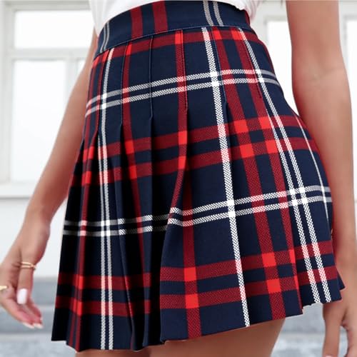 Image of Girstunm Women's Pleated Skirt Mini Skater Basic Skirts High Waist School Girls Uniform Short Cheerleader Skirt
