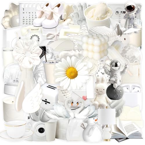 50PCS White, Artistic and Retro Aesthetic Stickers Transparent PET Decals,Cute Waterproof Sticker...