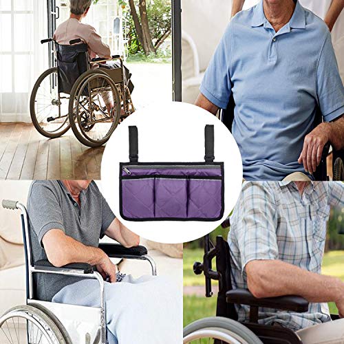 Wheelchair Side Bag with Pouches and Reflective Stripe, Wheelchair Armrest Side Organizer for Electric Wheelchairs, Manual Wheelchair Lightweight and Easy to Use (Purple) - Thumbnail 6