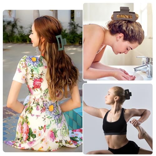 12 Pack 3.5 Inch Matte Square Hair Claw Clips for Women, Strong Hold Neutral Claws for Thick Thin Hair(Multicolor) - Image 6