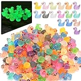 240Pcs Mini Resin Ducks, Tiny Duck Figurines Bulk, Mini Ducks for Miniature Characters Fairy Micro Landscape Aquarium Dollhouse and DIY Decorative Accessories(Luminous Tiny Duck 16 Color-multicolored)
