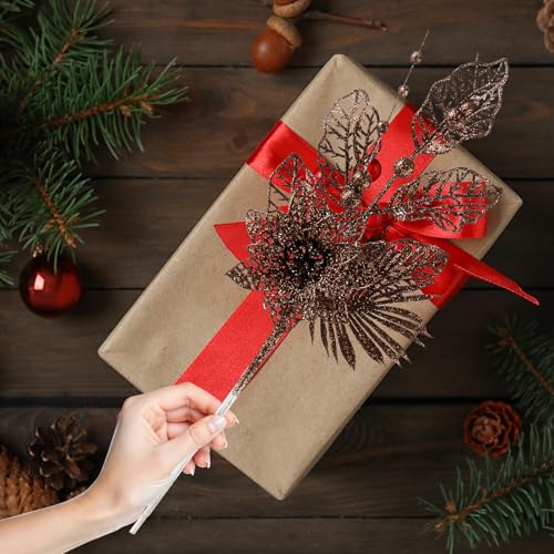 CristBest 24 Pack Christmas Tree Ornaments - Artificial Flowers Glitter Berry Stems Christmas Floral Picks Branches for Xmas Tree Decorations Vase Filler Holiday Wedding Party Home Decor (Brown) - image 5