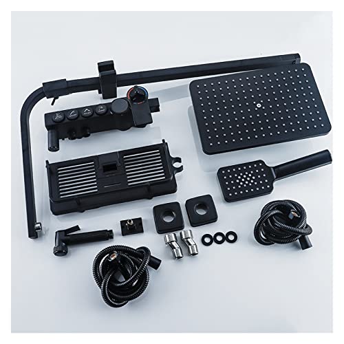 Ensemble de robinetterie thermostatique noire pour baignoire et douche avec étagère