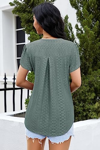 Bulotus Women Summer Casual Short Sleeve T-shirts V Neck Tops Short Sleeve Loose Fit Tunic Blouses3