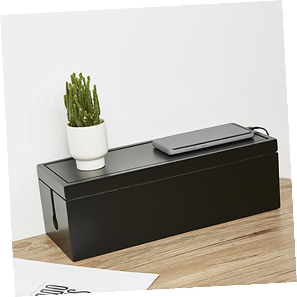 Caja Organizadora Para Cables De Madera Grande Negra, Estuche De Almacenamiento Eléctrico Para Oficina y Hogar, Práctico Organizador De Regletas y Cables Eléctricos