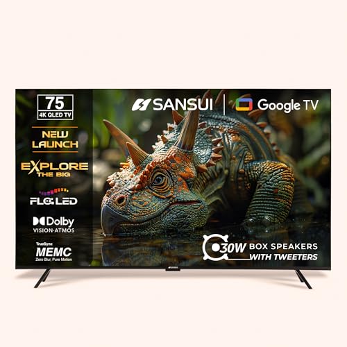 Image of SANSUI 190cm (75) 4K QLED Google TV with Dolby Vision, HDR10+, 30W Dolby Atmos Sound with Tweeters, HSR 120Hz, MEMC, Far-Field Voice Interaction, Satellite Tuner JSW75UG23QF (Black)