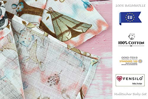 FENSILO - Mullwindeln - Mulltücher - 10er Pack 70x80 cm - Stoffwindeln, Made IN EU, schadstoffgeprüft -Spucktücher Baby für Jungen und Mädchen– Baby Mullwindeln- Tierchen – Bild 6