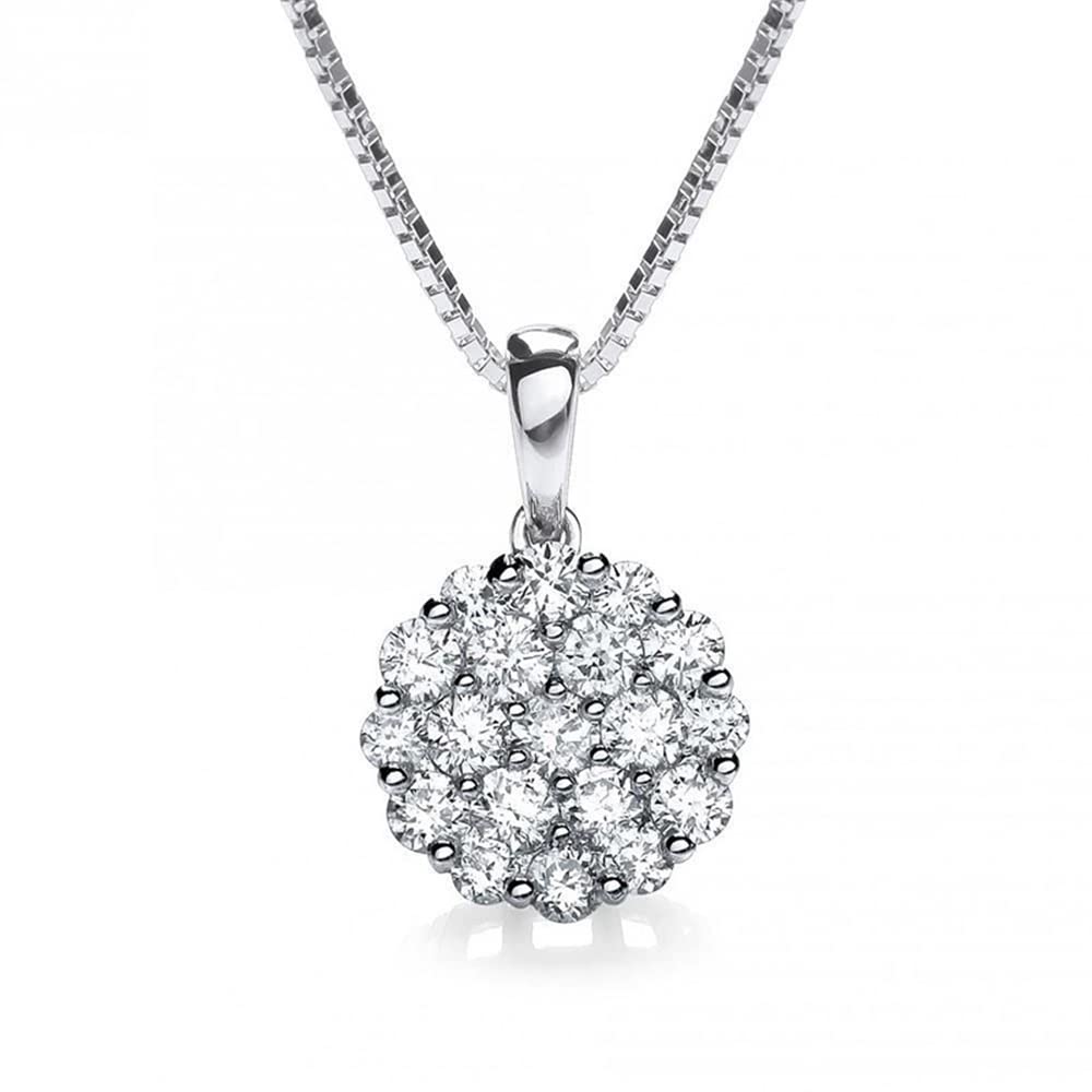 Koguxuix Fashion Jewelry 925 Sterling Silver Full Shiny CZ Crystal Flower Ball Pendant Necklace for Women