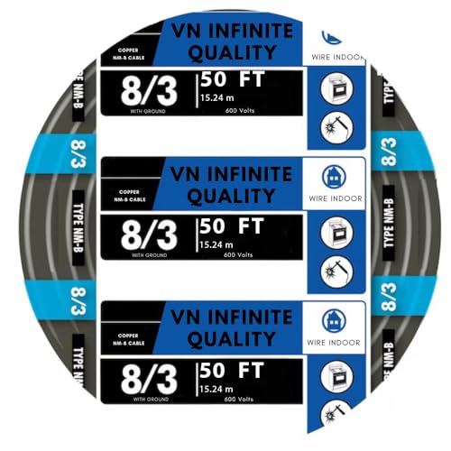 VN Infinite quality 8/3 NM-B Non-Metallic Sheathed Cable Stranded Residential Indoor Wire (50 Ft)