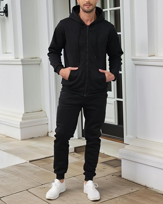 Men’s 4-Piece Fleece Zip Hoodie & Jogger Sets- 2 Full Sets Jogging Suits Sets Full Zip Hoodie and Pants Track Suits2