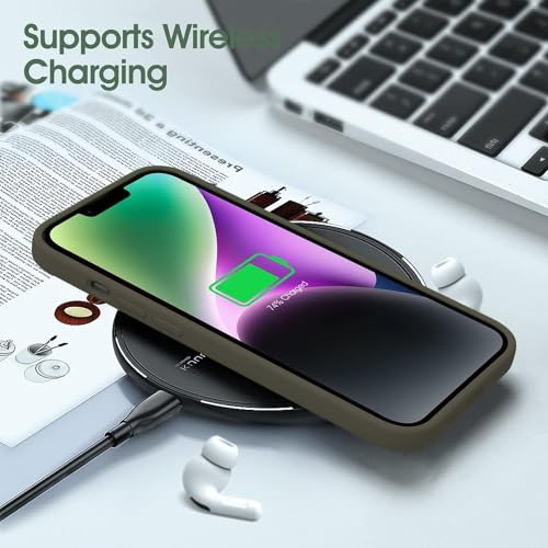 Image of Elzzi Microfiber Candy Case Compatible for iPhone 13 Mini 5.4 Inch Shockproof Slim Back Cover Liquid Silicone Case (Olive Green)