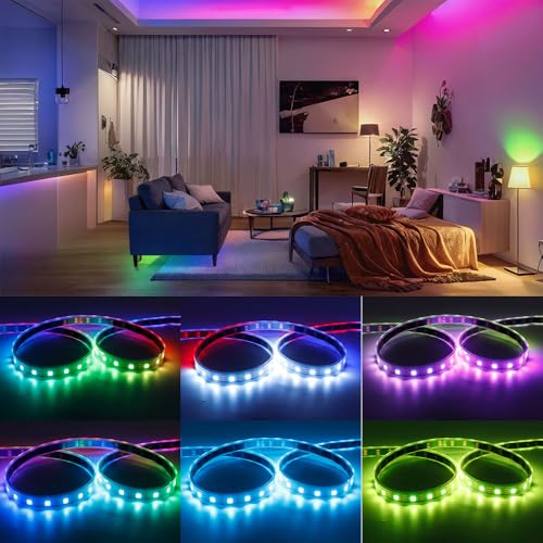 Image of WS2812B IC RGB 5050SMD ECO Individual Addressable LED Strip Light, 16.4FT 300LED 60LED /m Flexible Full Color IP67 Waterproof DC5V Black PCB for DIY Project (No Power Adapter or Controller)