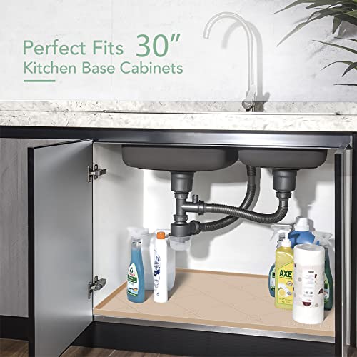 Under Sink Mat, Under Sink Mats For Kitchen Waterproof, 28”X22” Silicone Under Kitchen Sink Liner Mat, Flexible Under Sink Drip Tray For Kitchen Bathroom, Thick Under Sink Rubber Mat With Lip, Beige #TOP4