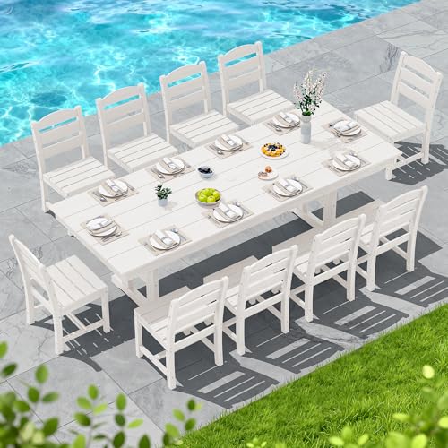 Image of SERWALL Outdoor Armless Dining Chairs Set of 4, All-Weather HDPE Patio Chair with 19.7 inch Widened Seat, for Backyard, Garden, White