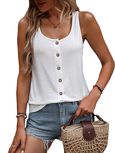 SweatyRocks Women's Scoop Neck Button Front Tank Top Casual Solid Sleeveless T Shirt