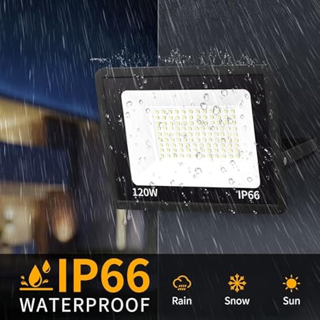 120W LED Flood Light Outdoor with 6ft Plug, 14400LM Brighter Exterior Security Lights, 5000K Daylight LED Work Light, IP66 Waterproof for Yard, Garage, Stadium, Lawn, 2 Pack