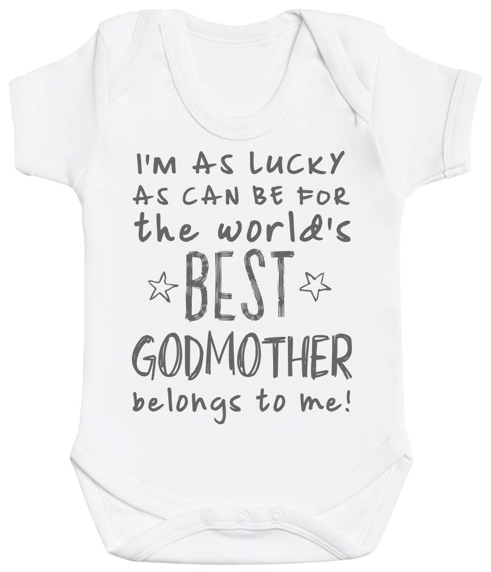 I'm As Lucky As Can Be Best Godmother Belongs to me! Baby Gift, Baby Boy Bodysuit, Baby Girl Bodysuit - 12-18 Months White
