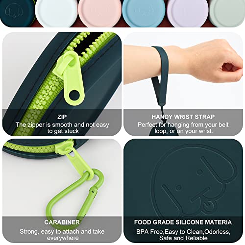 Leckerli-Tasche aus Silikon,2 Stück,Futtertasche für Hundetraining,Hundezubehör,Taschengröße,leicht zu reinigen,geruchlos,Reißverschluss-Design,tragbare Leckerli-Tasche für Hunde(Dunkelgrün-Weiß)
