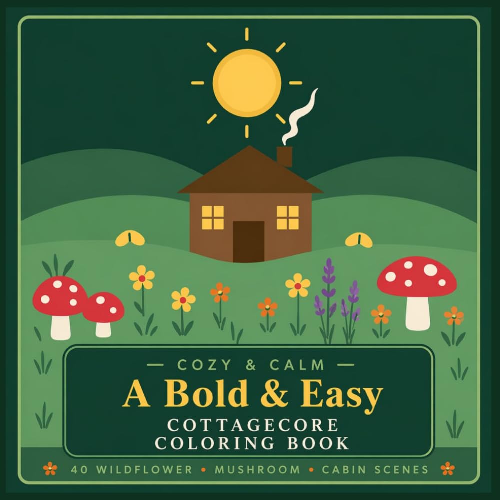 Cozy & Calm: A Bold and Easy Cottagecore Coloring Book for Adults - 40 Simple Wildflower, Mushroom & Cabin Scenes for Relaxation and Stress Relief: ... Colorists ,Perfect Mindfulness Gift for Women