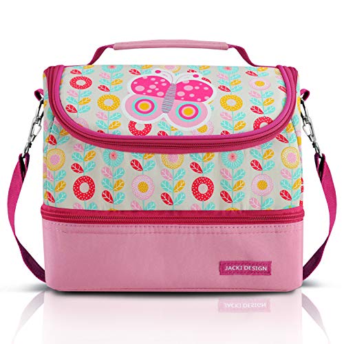 LANCHEIRA TÉRMICA BOLSA ESCOLAR MENINA ALÇA AJUSTÁVEL 2 COMPARTIMENTOS BORBOLETA JACKI DESIGN ROSA