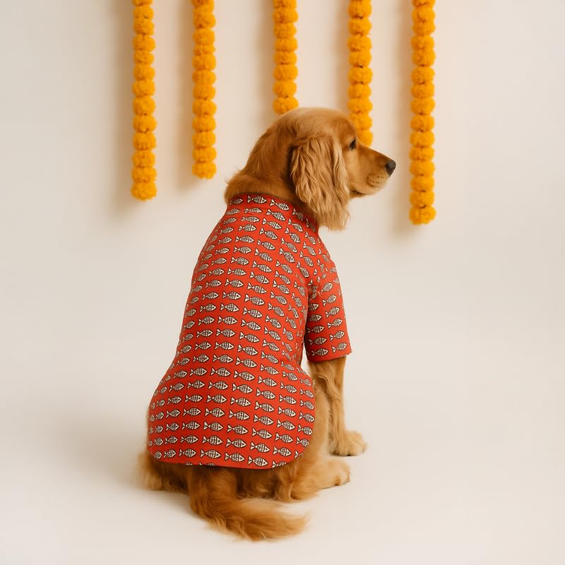 Image of Thunder Tails Soft Cotton Dog Kurta for Small Dogs & Puppies | Comfortable Stylish Outfit for Shitzu, & French Bulldog | Pet Apparel for Casual, Party (Red, X-Large)
