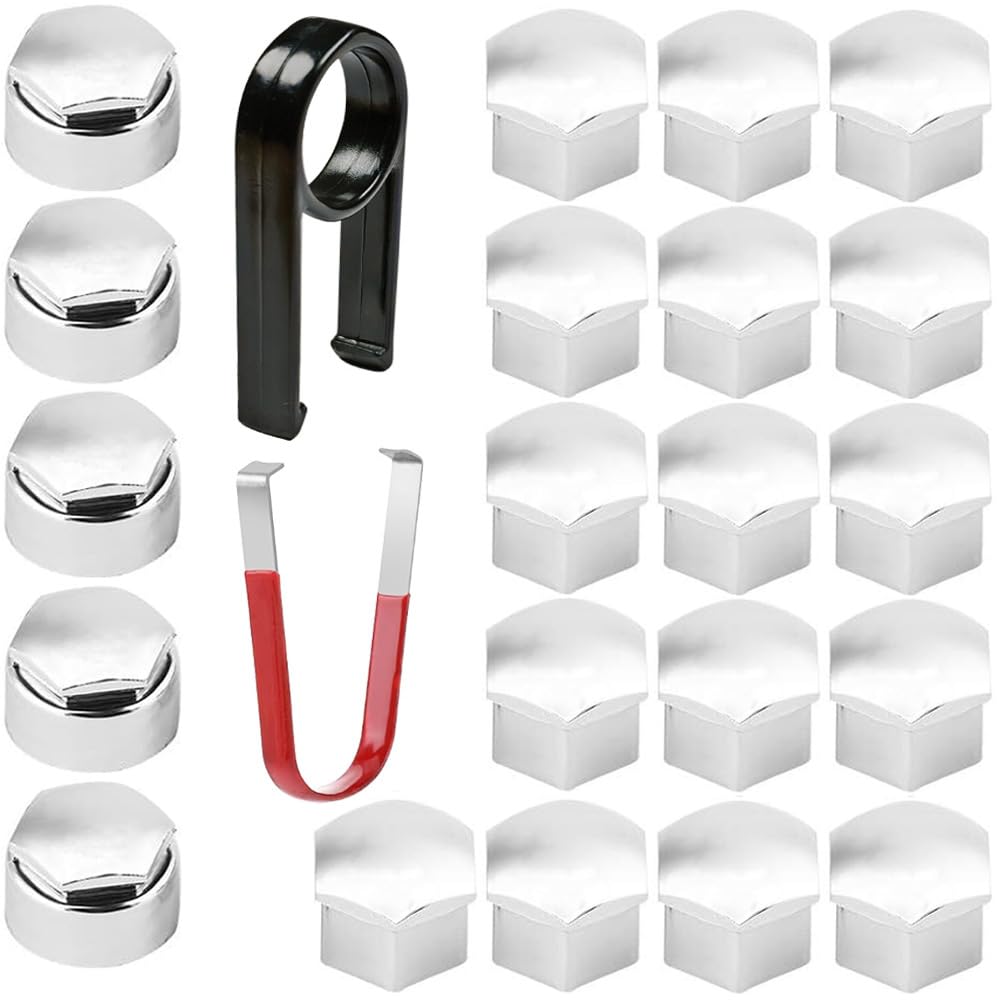 CGEAMDY 20 Pezzi 17mm Universale Tappo A Vite Ruota, Plastica Copri Dado Vite Copridado per Auto, Coperchio di Protezione del Dado Esagonale del Pneumatico con Strumento di Rimozione (Rosso