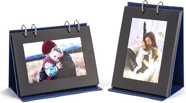 Bookletyou 4x6 Small Family Table Flip Photo Album Picture Holder Book with Magnetic Stand Desktop Displaying Frames Folder Leather Cover Board Scrapbooking, Pack of 2 Hold 40 Prints in 2 Directions