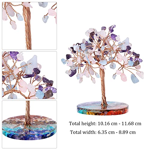 Nupuyai Amethyst & Rose Quartz & Aquamarine Crystal Money Tree with 7 Chakra Base - Image 2