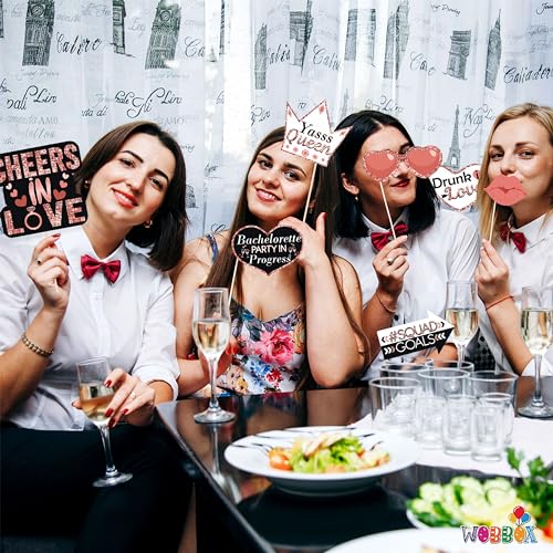 Image of WOBBOX Bachelorette Party Photo Booth Props for Bride & Groom, Bridal Shower Props, Bachelorette Party Decoration, Bride to be Party Decorations Items- Black & Rose Gold