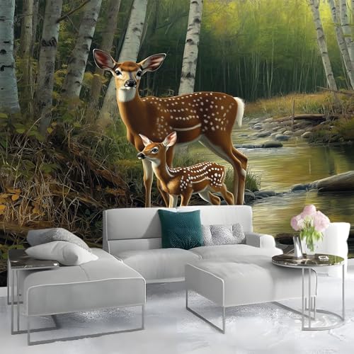 Papiers peints Cerf Forêt Ruisseau Réaliste Papier 250 x 175 cm cm cm style 3d très délicate Papier Peint intissé pour Chambre Salon Décoration Murale...