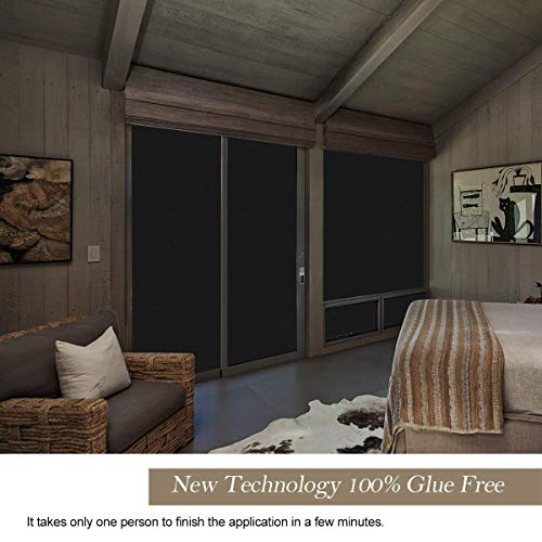Hidbea Total Blackout Window Film,100% Light Blocking Privacy Room Darkening Window Tint With Heat Control Static Cling Removable Blackout Window Cover For Day Sleep, 35.4 Inch X 8.2 Feet #TOP2
