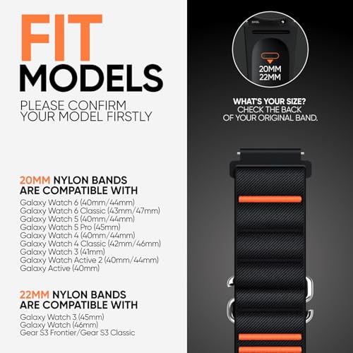 Suitisbest S-Hook Sport Band Compatible with Samsung Galaxy Watch 6 5 4 3 Band, Watch 6 4 Classic, Watch 5 Pro, 20MM & 22MM Stretchy Nylon Loop Strap for Galaxy Active/Active2 and Gear S3