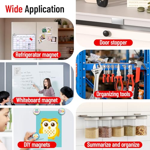 Image of PHIXBEAR 10 Pack Neodymium Rare Earth Magnets Heavy Duty, Magnets with Strong Double Sided Tape, Scratch-Free Magnetic Strip for Cabinet Door, Fridge, DIY - (0.79 inchx1.58 inch & 1.18 inch Round)