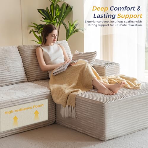 Image of MAXYOYO 104 inch Modular Sectional Couch with L-Shape Chaise, Modern Boneless Couch for Living Room, Sofa in A Box, Oversized Sofa with Deep Seat, No Assembly Required, Grayish Beige