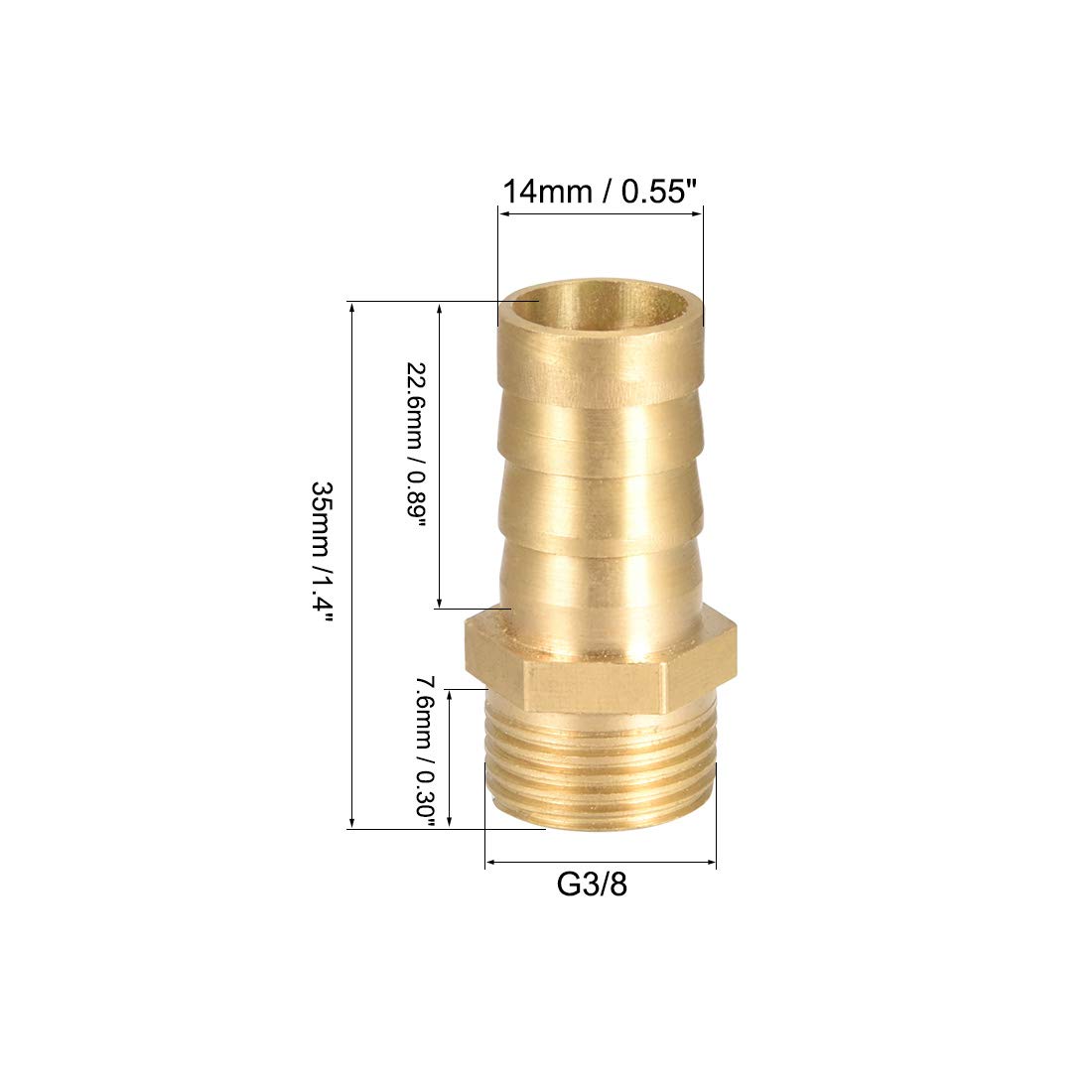 sourcing map Schlauchanschlussadapter aus Messing, 14 mm Widerhaken x G1/2 Innenrohr mit 9–16 mm Schlauchschellen, 2 Stück